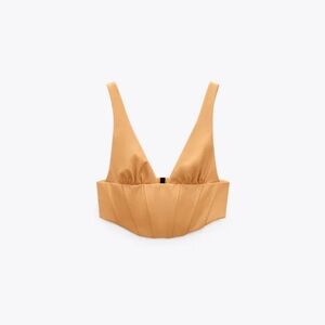 Zara Faux Leather Corset Top in Caramel. Size M